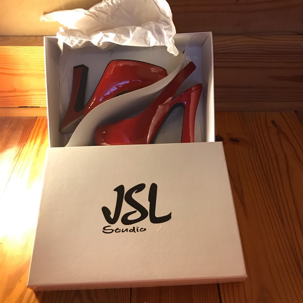 JSL Studio Red Leather Sling Back Heels, NWT, 8.5 - Picture 14 of 15